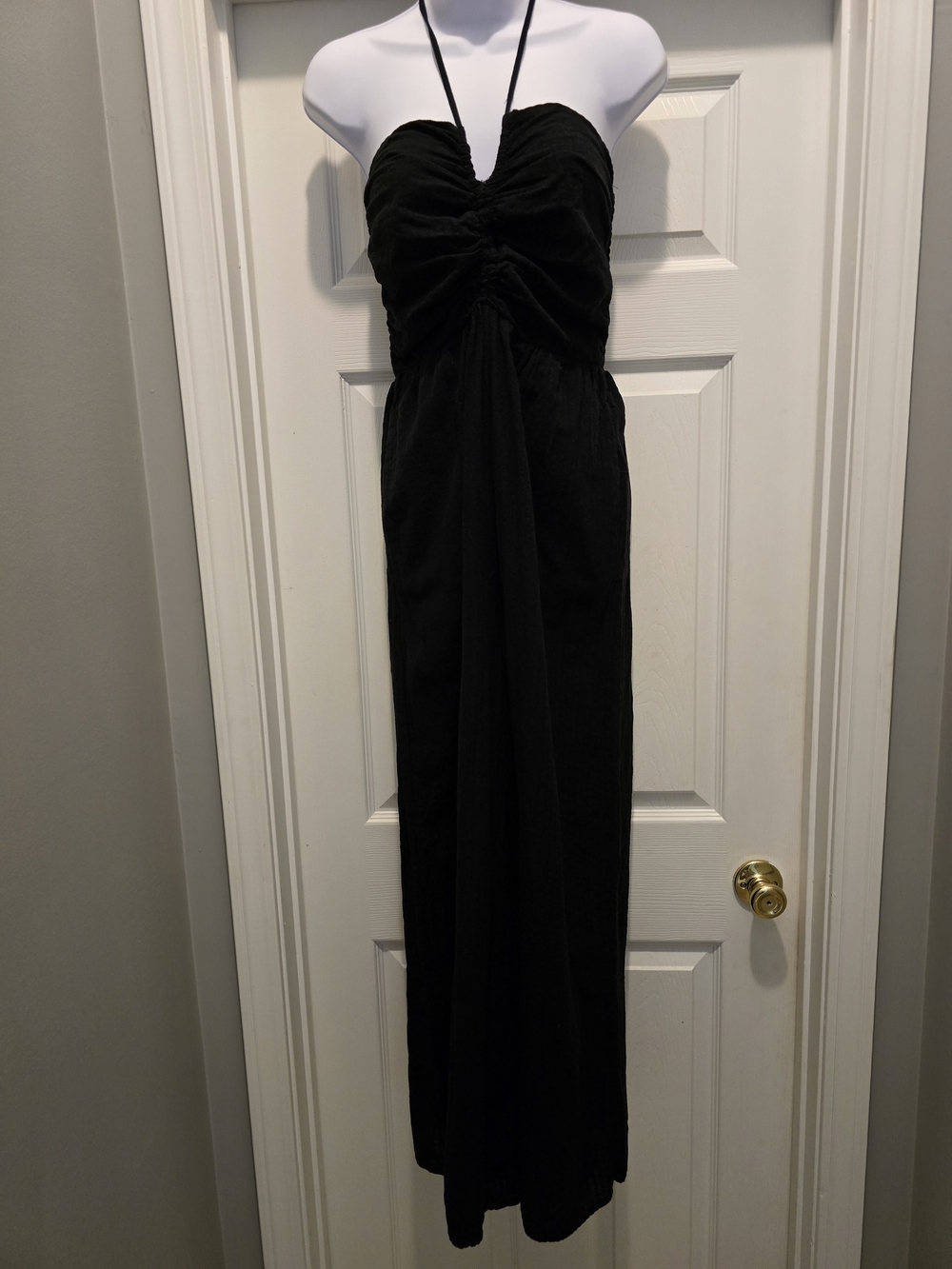 American Eagle Outfitters Black Strapless Halter Maxi Jumpsuit
